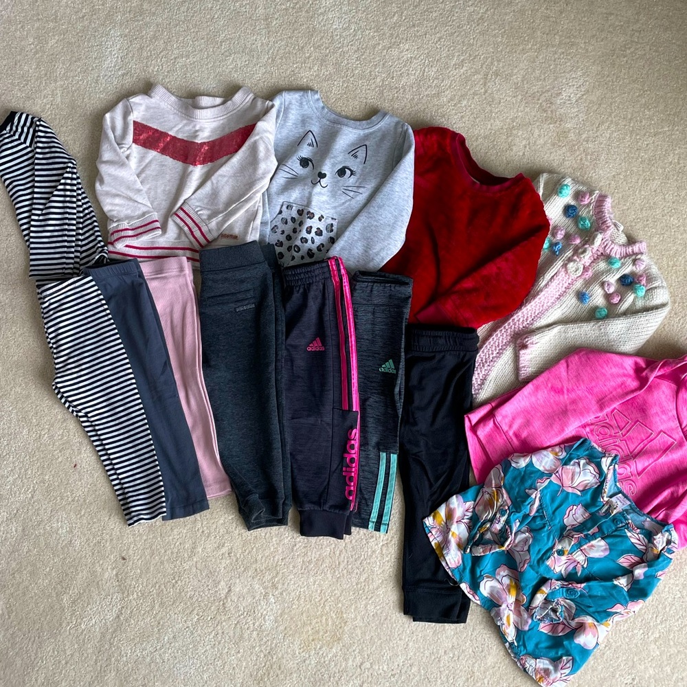 2T girl winter clothes lot. 7 pants, 7 tops.